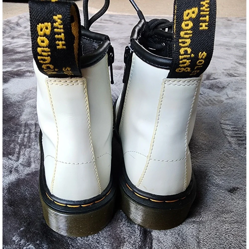 Dr. Martens 1460 White Junior Combat Boots Girls Size 12 Zip Up 25634